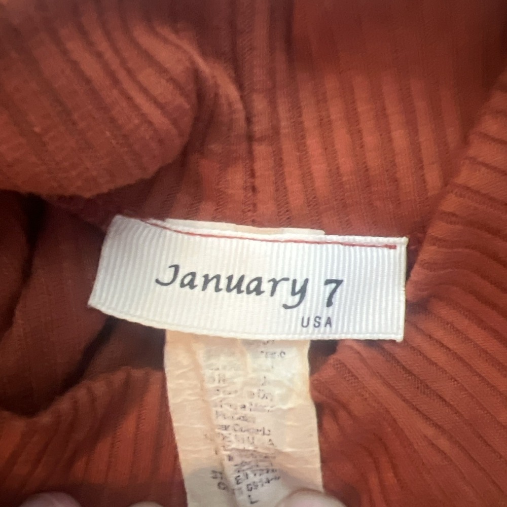 January 7 Rust Ribbed L/S Top Keyhole Cutout Ruched Drawstring Y2K Large - Picture 5 of 5